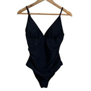 Cupshe Black Ruched‎ One Piece Swimsuit V Neck Adjustable Straps